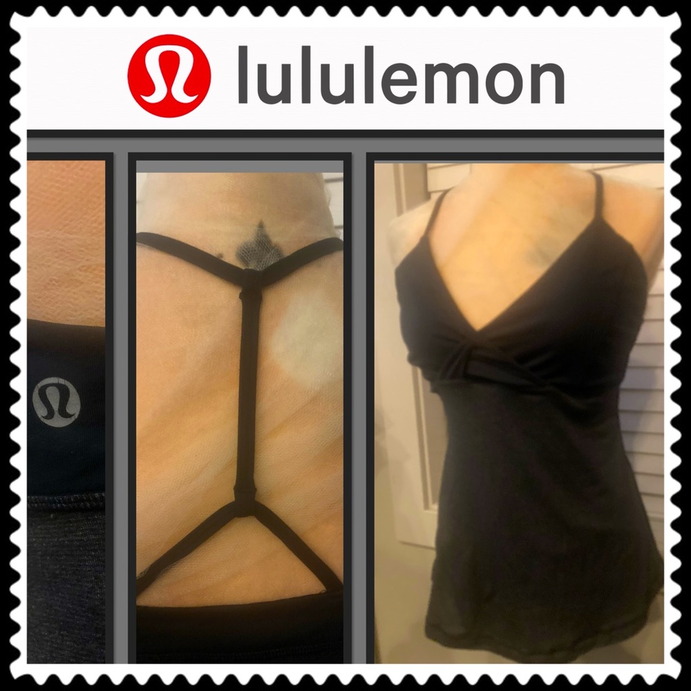 Lululemon Black & Grey Twist-Center V-Neck Athletic Camisole